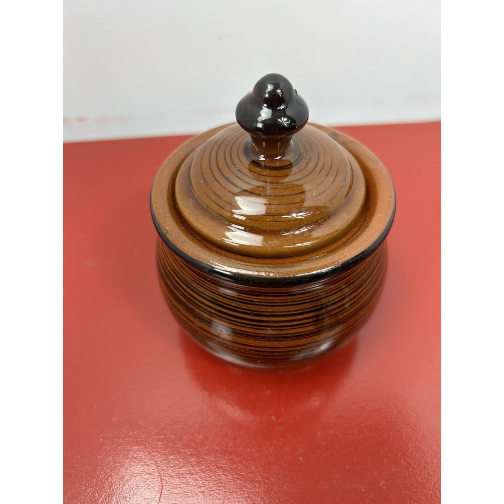Vintage Japan‎ Mid Century Modern Brown Black Striped Swirl Ceramic Sugar Bowl
